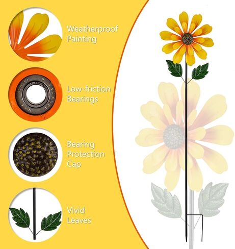 DREAMSOUL Sunflower Wind Spinners Outdoor, 13 Inch Dia Metal Wind Spinner with Stake, Kinetic Decorative Flower Spinner Lawn Garden Decor (57 * 13 Inches) in Saudi Arabia