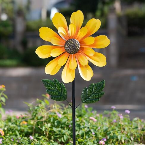 DREAMSOUL Sunflower Wind Spinners Outdoor, 13 Inch Dia Metal Wind Spinner with Stake, Kinetic Decorative Flower Spinner Lawn Garden Decor (57 * 13 Inches) in Saudi Arabia