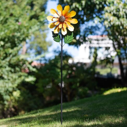 DREAMSOUL Sunflower Wind Spinners Outdoor, 13 Inch Dia Metal Wind Spinner with Stake, Kinetic Decorative Flower Spinner Lawn Garden Decor (57 * 13 Inches) in Saudi Arabia