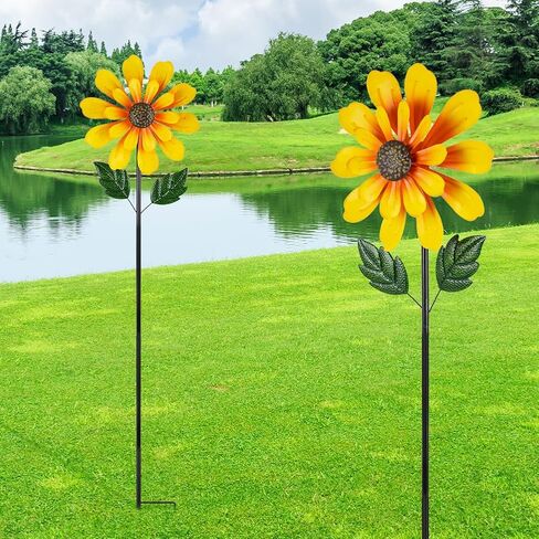 DREAMSOUL Sunflower Wind Spinners Outdoor, 13 Inch Dia Metal Wind Spinner with Stake, Kinetic Decorative Flower Spinner Lawn Garden Decor (57 * 13 Inches) in Saudi Arabia
