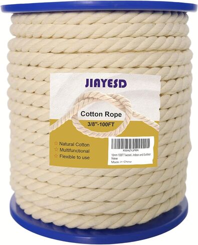 1/4 INCH 100FT Cotton Rope - Soft Natural Cotton Twisted Cord, Durable & Flexible Craft Rope for DIY Decoration Pet Toys, Gardening & Packing, Indoor and Outdoor in Saudi Arabia