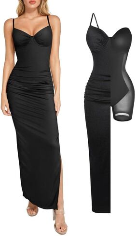 Popilush V Neck Cocktail Dresses Women Shapewear Dress Adjustable Maxi Dress Tummy Control Party Dress in Saudi Arabia