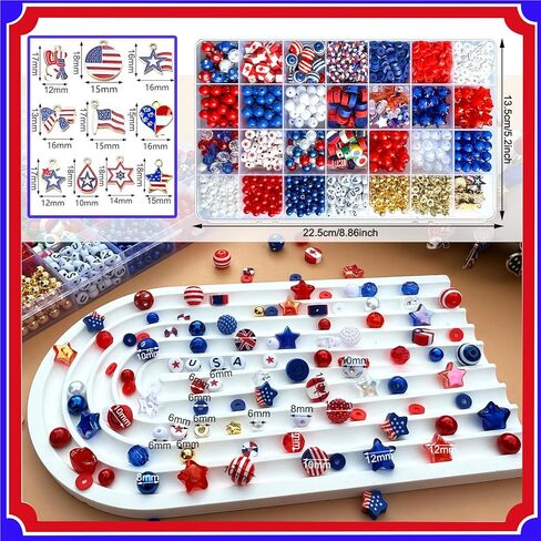 2100Pcs 4th of July Patriotic Beads Kit, Independence Day Bead Red White and Blue Polymer Clay Beads for Bracelets Jewelry Making Acrylic Round Star Letter Loose Beads with USA Patriotic Star Charms in Saudi Arabia