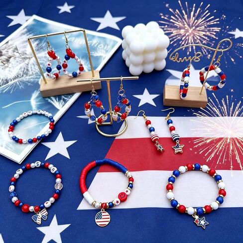 2100Pcs 4th of July Patriotic Beads Kit, Independence Day Bead Red White and Blue Polymer Clay Beads for Bracelets Jewelry Making Acrylic Round Star Letter Loose Beads with USA Patriotic Star Charms in Saudi Arabia