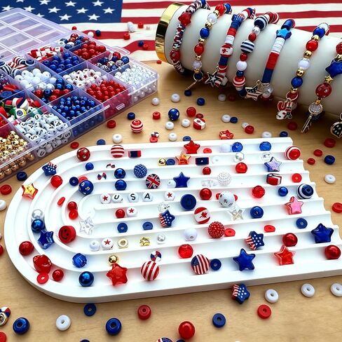 2100Pcs 4th of July Patriotic Beads Kit, Independence Day Bead Red White and Blue Polymer Clay Beads for Bracelets Jewelry Making Acrylic Round Star Letter Loose Beads with USA Patriotic Star Charms in Saudi Arabia