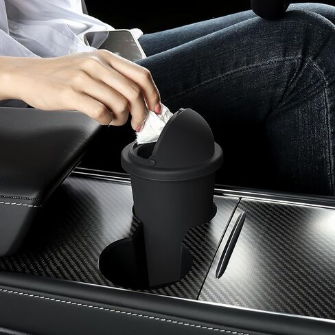 TAUTO Car Trash Can with Lid 20oz Small Cup Holder Door Pocket Garbage Bin Container for Auto Home Office Organizer Waterproof Leakproof Silicone Black Fits Car Center Console Seat Back in Saudi Arabia