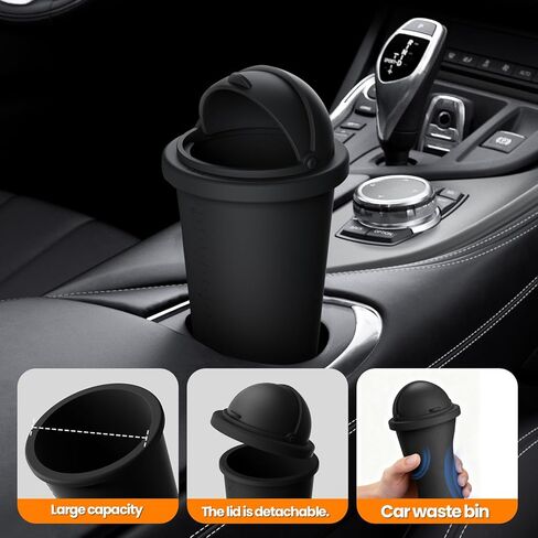 TAUTO Car Trash Can with Lid 20oz Small Cup Holder Door Pocket Garbage Bin Container for Auto Home Office Organizer Waterproof Leakproof Silicone Black Fits Car Center Console Seat Back in Saudi Arabia