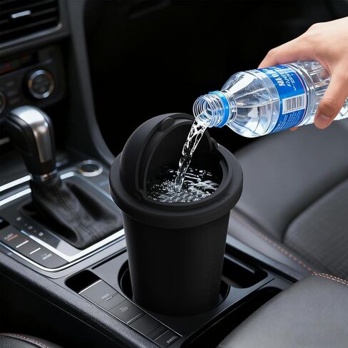 TAUTO Car Trash Can with Lid 20oz Small Cup Holder Door Pocket Garbage Bin Container for Auto Home Office Organizer Waterproof Leakproof Silicone Black Fits Car Center Console Seat Back in Saudi Arabia