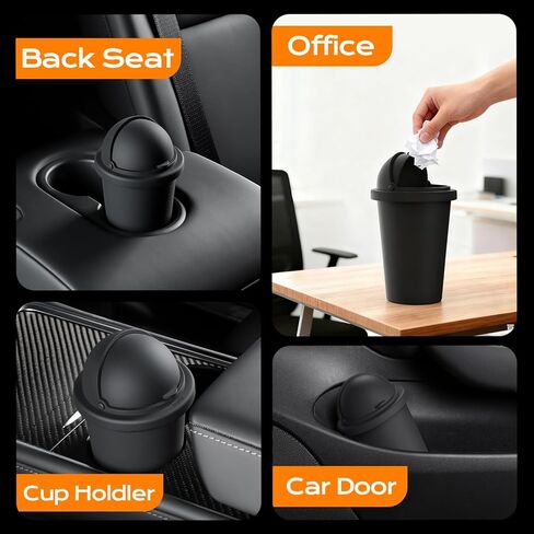 TAUTO Car Trash Can with Lid 20oz Small Cup Holder Door Pocket Garbage Bin Container for Auto Home Office Organizer Waterproof Leakproof Silicone Black Fits Car Center Console Seat Back in Saudi Arabia