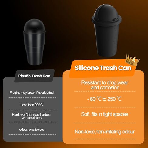 TAUTO Car Trash Can with Lid 20oz Small Cup Holder Door Pocket Garbage Bin Container for Auto Home Office Organizer Waterproof Leakproof Silicone Black Fits Car Center Console Seat Back in Saudi Arabia