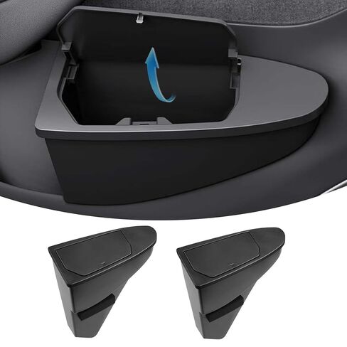 Canvcle سلة المهملات للباب الأمامي لعام 2025 2026 ملحقات العرعر موديل Y موديل Tesla الجديد، منظم صندوق تخزين جانب الباب، سلة قمامة باب المقعد الأمامي مع غطاء يفتح بالدفع، منظم تخزين مخفي أسود قطعتين in Kuwait