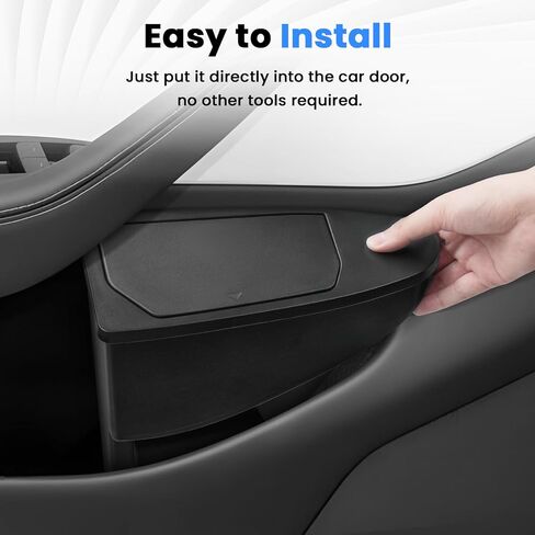 Canvcle سلة المهملات للباب الأمامي لعام 2025 2026 ملحقات العرعر موديل Y موديل Tesla الجديد، منظم صندوق تخزين جانب الباب، سلة قمامة باب المقعد الأمامي مع غطاء يفتح بالدفع، منظم تخزين مخفي أسود قطعتين in Kuwait