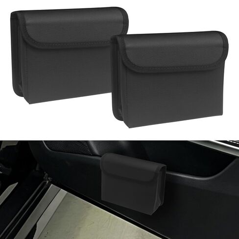 2 Pack Car Door Trash Can with Clip, PU Leather Hanging Car Garbage Bin for Side Door Storage, Foldable Car Trash Bag Organizer for Auto, SUV, Truck Interior (Black) in Saudi Arabia