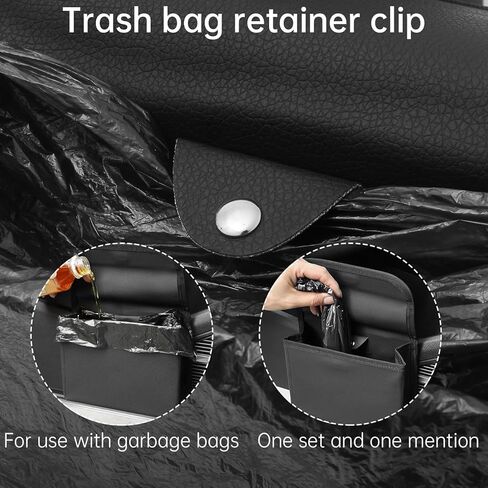 2 Pack Car Door Trash Can with Clip, PU Leather Hanging Car Garbage Bin for Side Door Storage, Foldable Car Trash Bag Organizer for Auto, SUV, Truck Interior (Black) in Saudi Arabia