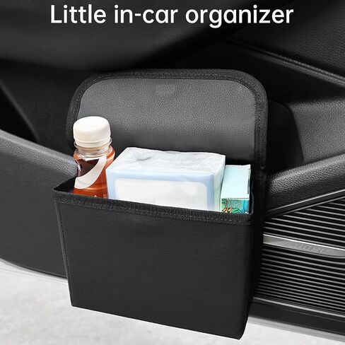 2 Pack Car Door Trash Can with Clip, PU Leather Hanging Car Garbage Bin for Side Door Storage, Foldable Car Trash Bag Organizer for Auto, SUV, Truck Interior (Black) in Saudi Arabia
