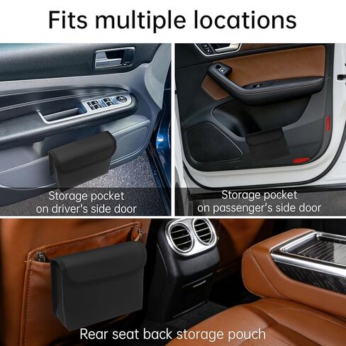 2 Pack Car Door Trash Can with Clip, PU Leather Hanging Car Garbage Bin for Side Door Storage, Foldable Car Trash Bag Organizer for Auto, SUV, Truck Interior (Black) in Saudi Arabia