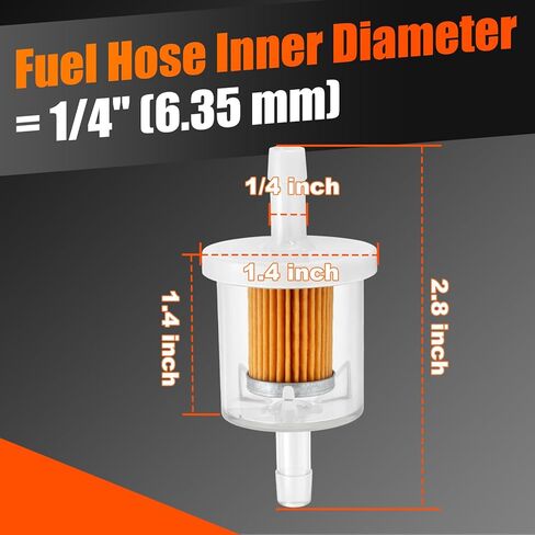 Podoy 691035 1/4" فلتر الوقود المضمن متوافق مع محركات B&S الصغيرة، يناسب جرار جزازة العشب للدراجات النارية، يستبدل 493629 691035 84001895 49019-7001 49019-0027 (عبوتان) in Kuwait