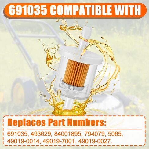 Podoy 691035 1/4" فلتر الوقود المضمن متوافق مع محركات B&S الصغيرة، يناسب جرار جزازة العشب للدراجات النارية، يستبدل 493629 691035 84001895 49019-7001 49019-0027 (عبوتان) in Kuwait