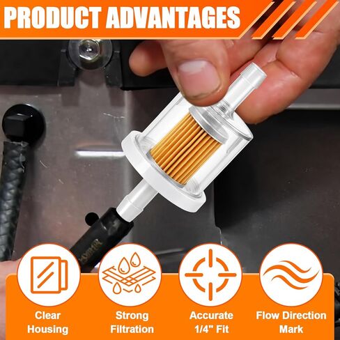 Podoy 691035 1/4" فلتر الوقود المضمن متوافق مع محركات B&S الصغيرة، يناسب جرار جزازة العشب للدراجات النارية، يستبدل 493629 691035 84001895 49019-7001 49019-0027 (عبوتان) in Kuwait