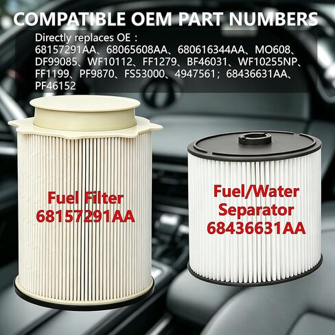 Fuel Filter Water Separator Kit for 6.7 Cummins, 2-Piece Replacement Filters for 2019-2024 Ram 2500/3500/4500/5500 6.7L Diesel, Replaces 68157291AA 68436631AA PF46152 FS53000 in Saudi Arabia