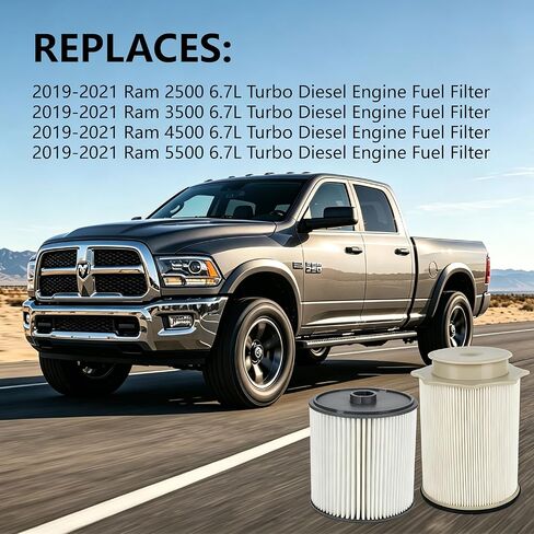 Fuel Filter Water Separator Kit for 6.7 Cummins, 2-Piece Replacement Filters for 2019-2024 Ram 2500/3500/4500/5500 6.7L Diesel, Replaces 68157291AA 68436631AA PF46152 FS53000 in Saudi Arabia