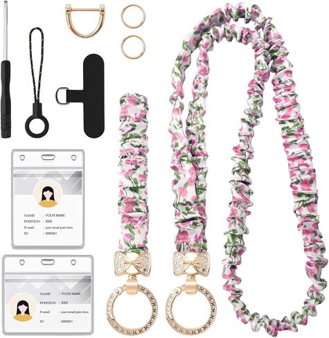 Retractable Scrunchie Lanyard with ID Holder & Strechy Scrunchie Keychain Wristlet, Cute Neck Lanyard with ID Badge for Teacher Women Office Worker (Pink Floral) in Saudi Arabia
