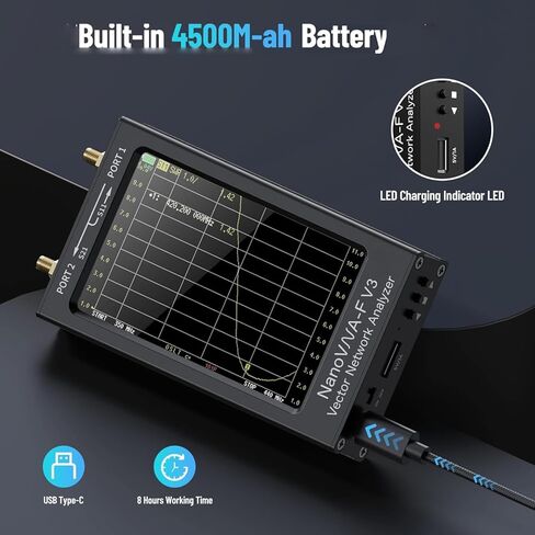 محلل شبكة ناقل Seesii NanoVNA-F V3، [مُحسّن] 1 ميجا هرتز - 6 جيجا هرتز 4.3 بوصة HF VHF UHF VNA محلل هوائي، قياس جهد S-Parameter SWR، المرحلة، التأخير، مخطط سميث، RTC في الوقت الحقيقي، 801 نقطة مسح in Saudi Arabia