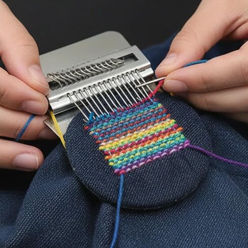 Knit Patch Loom Kit Patchmaker 2.0，Portable Mini Darning Loom Weave Tool Knit Patch Loom Kit Patchwork Weaving Tool Set for Quickly Sewing Repair on Socks Clothes Jeans (014) in Saudi Arabia
