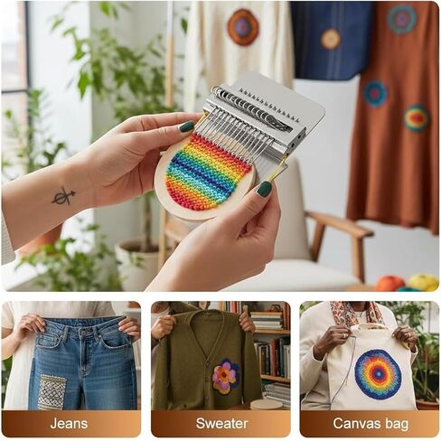 Knit Patch Loom Kit Patchmaker 2.0，Portable Mini Darning Loom Weave Tool Knit Patch Loom Kit Patchwork Weaving Tool Set for Quickly Sewing Repair on Socks Clothes Jeans (014) in Saudi Arabia