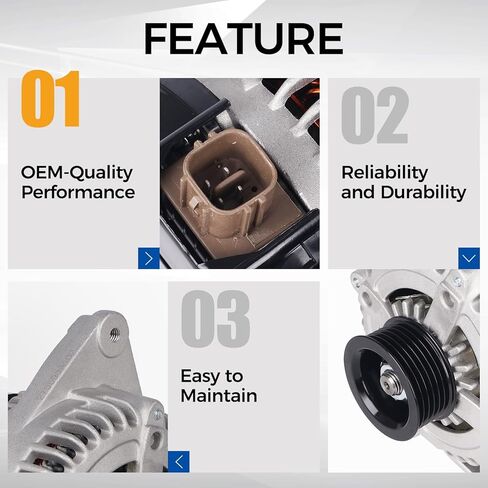 PAROD® Alternator 12V 130A مناسب لـ 2004-2006 Lexus RX330، 2004-2007 Toyota Highlander 3.3L V6، 2004-2006 Sienna CW 6-Groove Clutch Pulley استبدال #270600A100 in Kuwait
