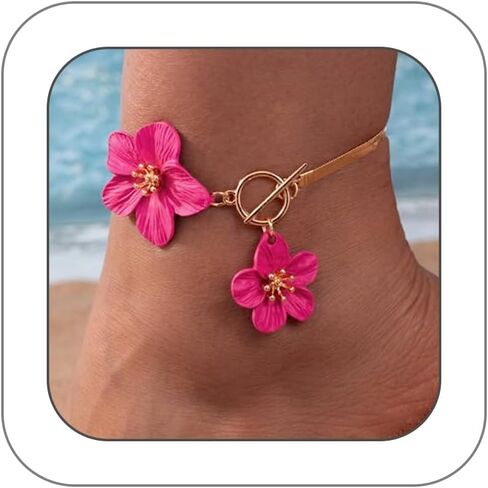 Boho White Flower OT Buckle Anklets for Women Dainty Snake Bone Chain Flowers Anklets Trendy Floral Toggle Clasp Ankle Bracelet Jewelry Accessories in Saudi Arabia