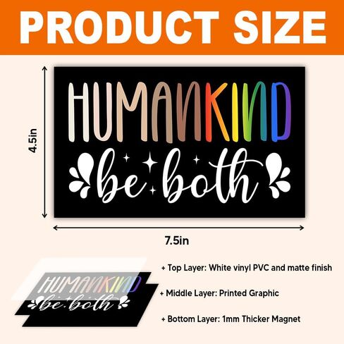 MAIANEY [7.5"x4.5"] Humankind Be Both Magnetic Bumper Sticker Be Kind Social Justice Equality Bumper Magnets Women's Rights Human Rights Kindness Peace Gifts Decorations Car Truck Automobile Vehicle in Kuwait