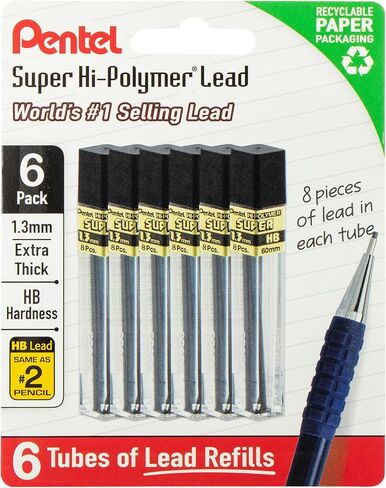 عبوات الرصاص Pentel Super Hi-Polymer، 1.3 مم، HB، 48 قطعة (8 قطع لكل أنبوب، 6 أنابيب) in Kuwait