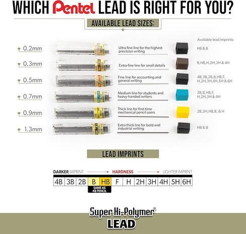 عبوات الرصاص Pentel Super Hi-Polymer، 1.3 مم، HB، 48 قطعة (8 قطع لكل أنبوب، 6 أنابيب) in Kuwait