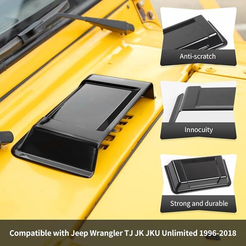 غطاء فتحة تهوية غطاء المحرك الأسود من CheroCar مناسب لـ 1996-2018 Jeep Wrangler JK JKU TJ غير محدود غطاء فتحة تهوية غطاء الملحقات الخارجية in Kuwait