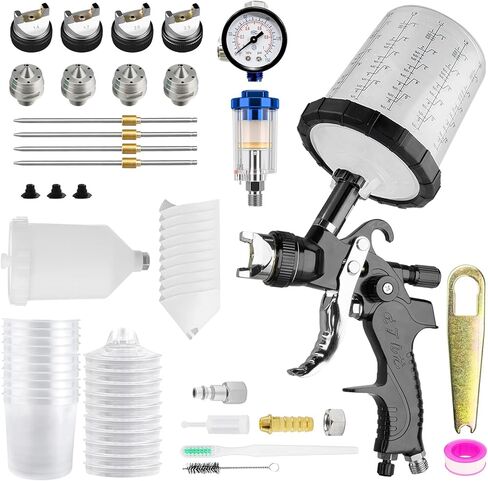 HVLP Spray Gun with 10Pcs 650ML Disposable Paint Cups, Automotive Paint Gun with 1.4/1.7/2.0/2.5mm Nozzles, Gravity Feed Air Paint Gun for Car,House Painting (Black) in Saudi Arabia