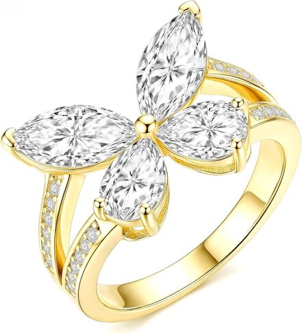 925 Sterling Silver Butterfly Rings for Women,Hypoallergenic 14K Gold Plated Chunky Band Rings With Cubic Zirconia Promise Ring for Her Jewelry Gifts in Saudi Arabia
