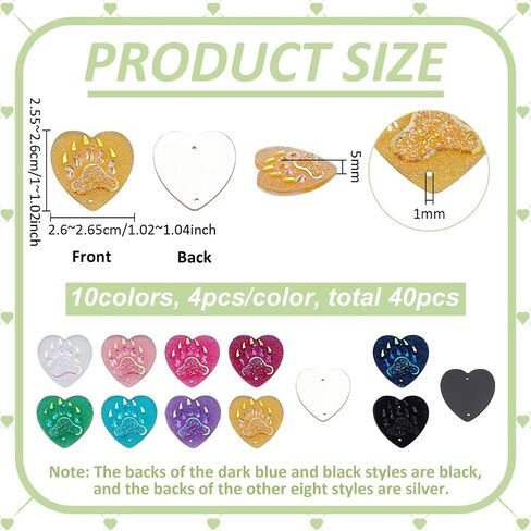 FINGERINSPIRE 40 Pcs Faux Druzy Cabochons Flat Back Resin Beads 1 inch 10 Colors Heart Resin Flat Back Cabochons with Paw Print Glitter Cabochons with Two 1mm Hole for DIY Craft Jewelry Making in Kuwait