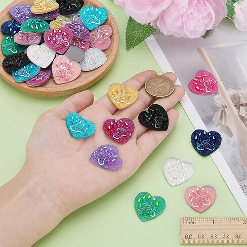 FINGERINSPIRE 40 Pcs Faux Druzy Cabochons Flat Back Resin Beads 1 inch 10 Colors Heart Resin Flat Back Cabochons with Paw Print Glitter Cabochons with Two 1mm Hole for DIY Craft Jewelry Making in Kuwait