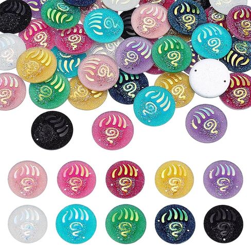 FINGERINSPIRE 40 Pcs Faux Druzy Cabochons Flat Back Resin Beads 1 inch 10 Colors Heart Resin Flat Back Cabochons with Paw Print Glitter Cabochons with Two 1mm Hole for DIY Craft Jewelry Making in Kuwait