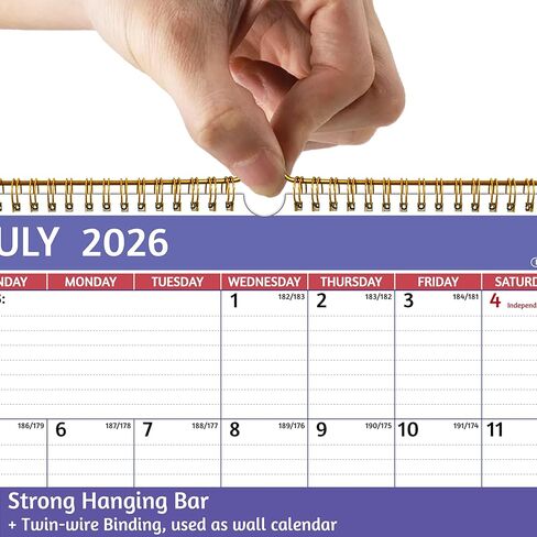 تقويم حائط 2026-2027 - تقويم 2026-2027، يوليو 2026 - ديسمبر 2027، مقاس 12 بوصة × 17 بوصة كبير، 18 تقويمًا شهريًا مع كتل مسطرة، نظرة عامة سنوية، ورق سميك، عطلات، مهام وملاحظات، مساحة كتابة واسعة in Kuwait