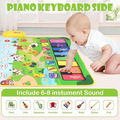 Baby Musical Play Mat,Early Educational 3 in 1 Floor Piano Drum Animal Play Blanket Montessori Sensory Musical Learning Toys,Baby 1-3 Birthday (Green Farm Pattern-35.4"*27.5 ") in Kuwait
