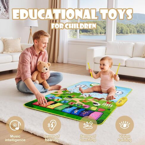 Baby Musical Play Mat,Early Educational 3 in 1 Floor Piano Drum Animal Play Blanket Montessori Sensory Musical Learning Toys,Baby 1-3 Birthday (Green Farm Pattern-35.4"*27.5 ") in Kuwait