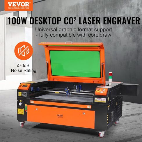 VEVOR 100W CO2 Laser Engraver، 24 x 35 in، 19.7 IPS آلة قطع بالليزر مع مساعدة هواء ثنائية الاتجاه، متوافقة مع LightBurn، CorelDRAW، AutoCAD، Windows، Mac OS، Linux، للنسيج الأكريليك الخشبي المزيد in Kuwait