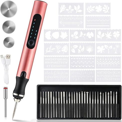 Chumia Electric Engraving Pen with 33 Bits, USB Rechargeable Cordless DIY Engraving Pen, Portable Rotary Engraver Tool Gift for Craft Lovers, Engraver Tool for Jewelry Wood Metal Stone Glass Etching in Kuwait