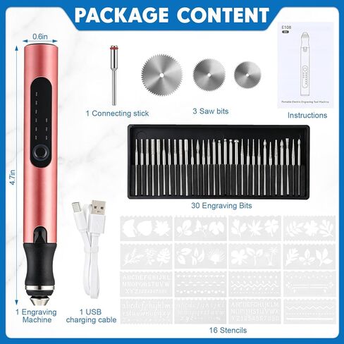 Chumia Electric Engraving Pen with 33 Bits, USB Rechargeable Cordless DIY Engraving Pen, Portable Rotary Engraver Tool Gift for Craft Lovers, Engraver Tool for Jewelry Wood Metal Stone Glass Etching in Kuwait