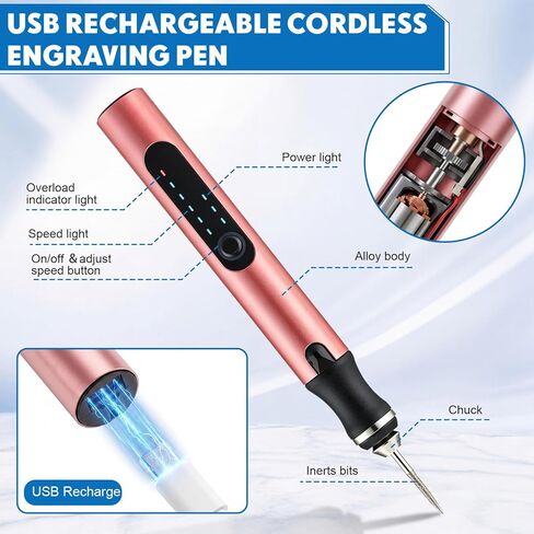 Chumia Electric Engraving Pen with 33 Bits, USB Rechargeable Cordless DIY Engraving Pen, Portable Rotary Engraver Tool Gift for Craft Lovers, Engraver Tool for Jewelry Wood Metal Stone Glass Etching in Kuwait