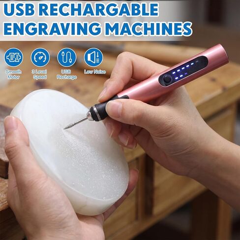 Chumia Electric Engraving Pen with 33 Bits, USB Rechargeable Cordless DIY Engraving Pen, Portable Rotary Engraver Tool Gift for Craft Lovers, Engraver Tool for Jewelry Wood Metal Stone Glass Etching in Kuwait