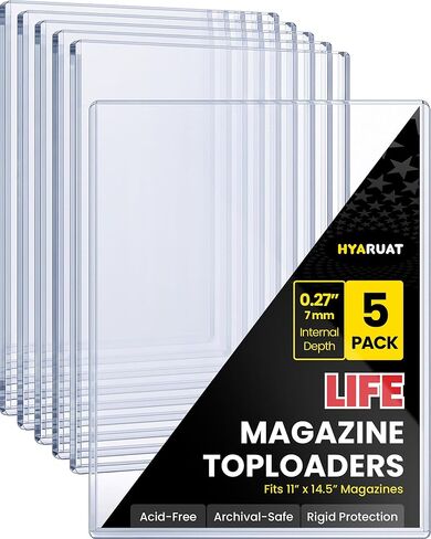 Life Magazine Toploaders 11x14.5 in, 7mm Thick Rigid PVC Sleeves, 15 Mil Archival Safe Hard Plastic Magazine Protectors for Vintage Periodicals, Art Prints, Photo Storage Display, 5 Pack in Saudi Arabia