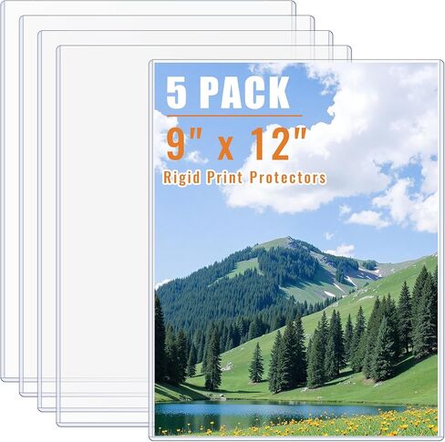 AKONEGE 5PCS 9" x 12" Rigid Print Protectors Clear Plastic Sheet Protectors, Heavy Duty Top Loading Document Holder, Menu Cover, Photo Poster Sleeves Hard Plastic Sleeves for Paper Art Prints in Saudi Arabia